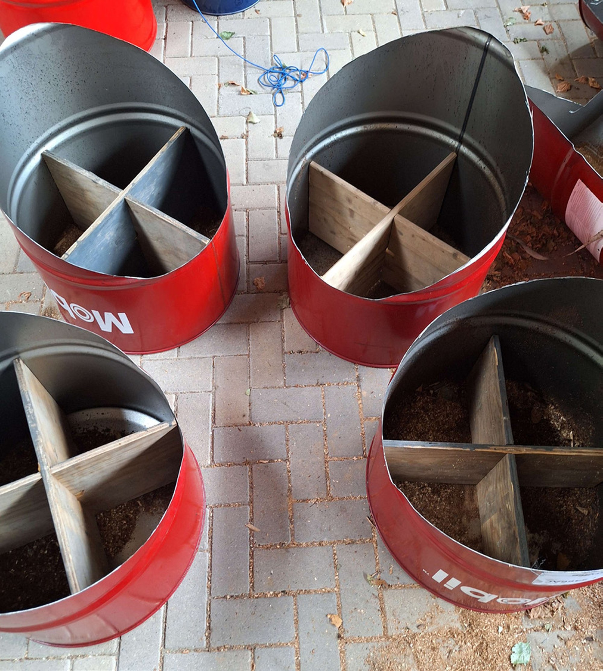 Drums cut and divided into planters